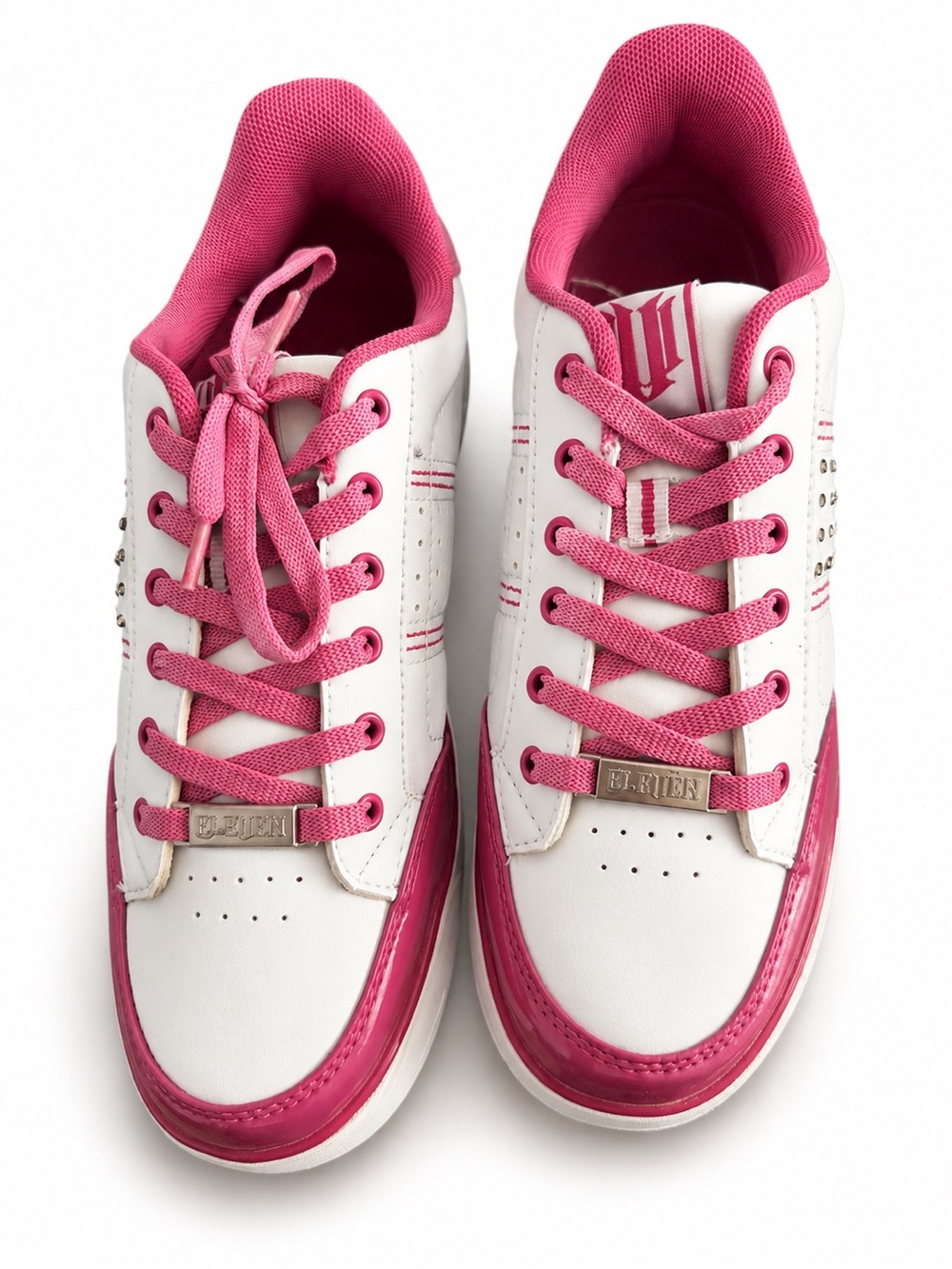 Eleven Paris White and Hot Pink Low-Top Sneakers